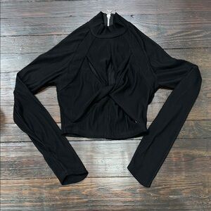 Black Long Sleeve Twist Front Top